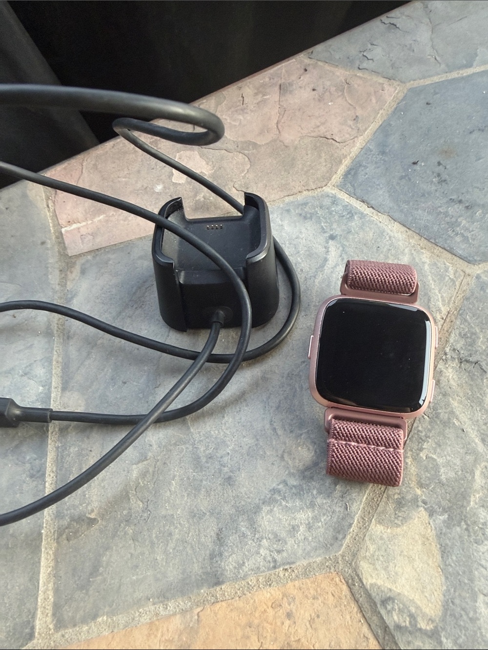fitbit Versa 2 Rose Gold Smartwatch with Pink Woven Band